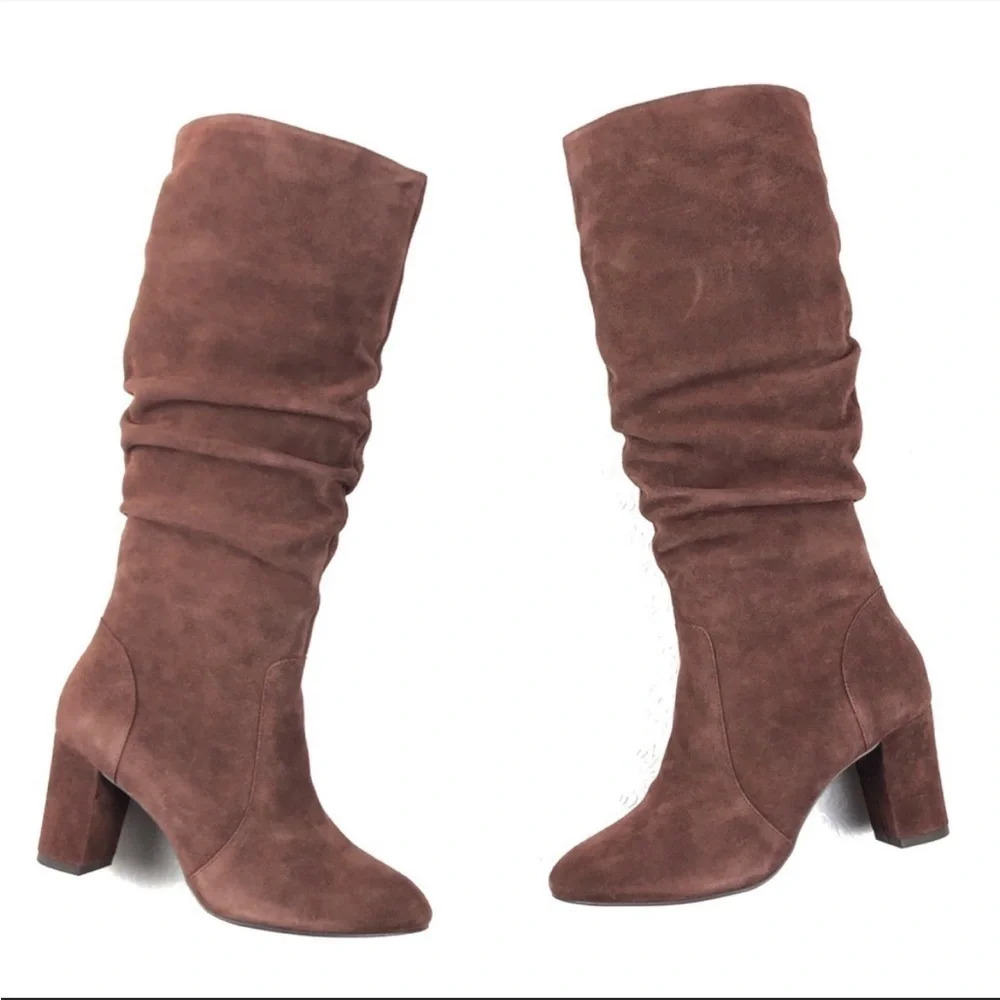 H BY HALSTON Sarah Boots Brown Suede Leather Knee High Sz 9.5